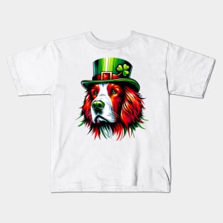 Irish Red and White Setter Celebrates St. Patrick's Day Kids T-Shirt